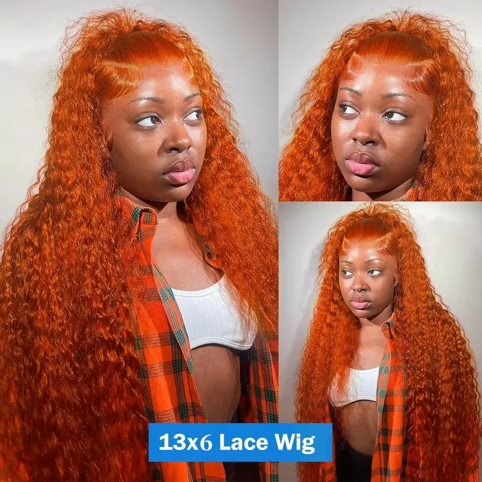 Ginger Human Hair Wigs Body Wave Frontal Wig 13X6 Human Hair Colored Lace Front Wig 30 36 Inch Brazilian Pre Plucked 250 Density