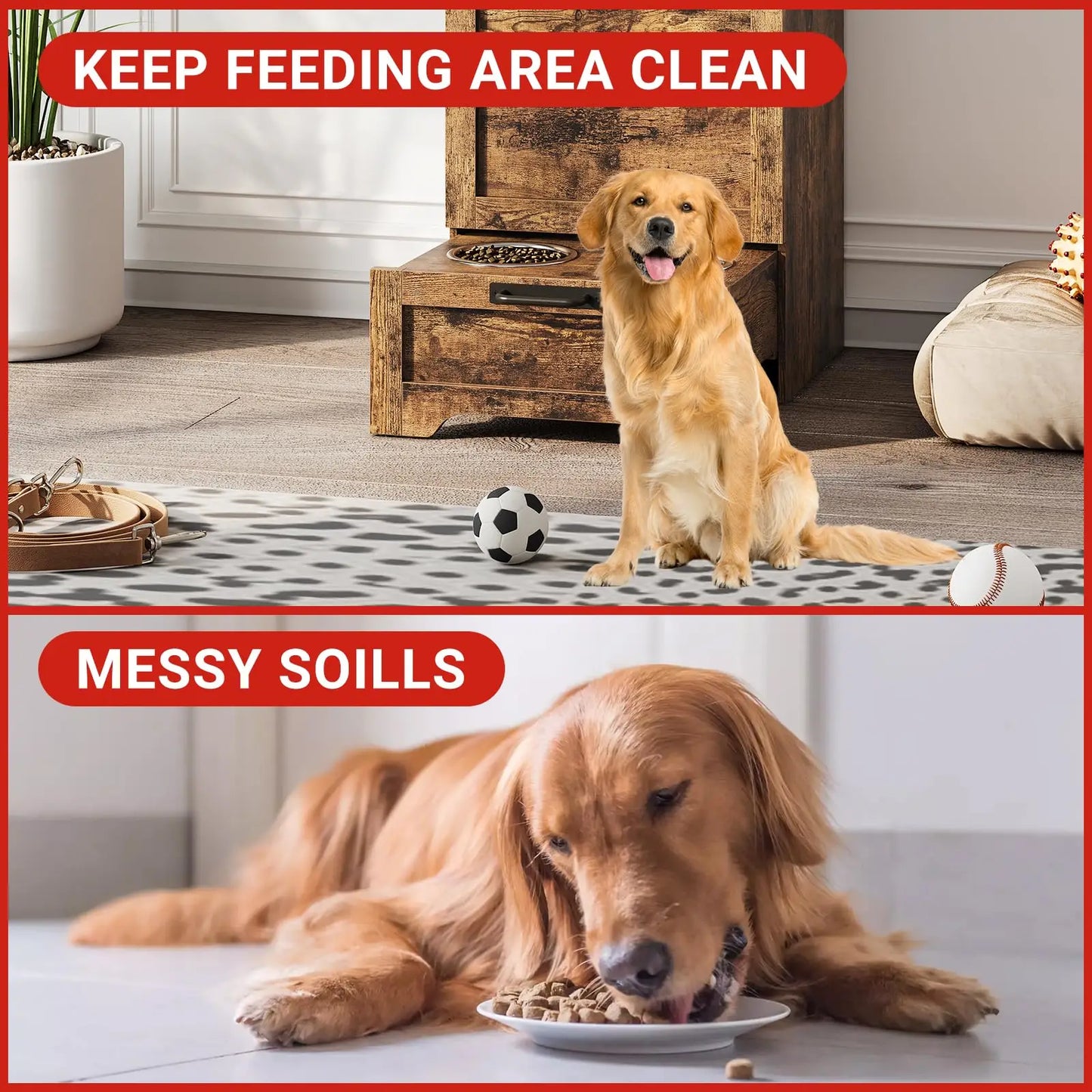 Large Dog Food Storage Cabinet with Flip Top - Pet Feeding Station & Organizer w/Transparent Lid, Side Hooks for Leashes - Multi