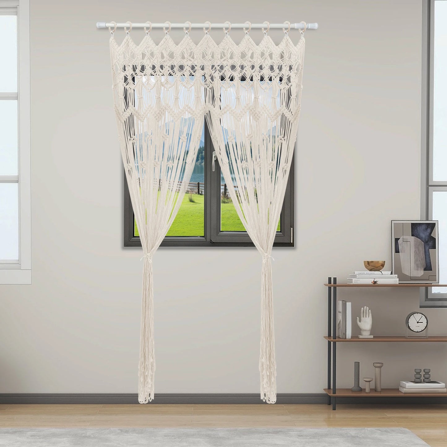 Woven Curtain Bohemian Curtain 120 x 195 cm White for Living Room Hallway Bedroom Bathroom - Plain, Unlined, Washable