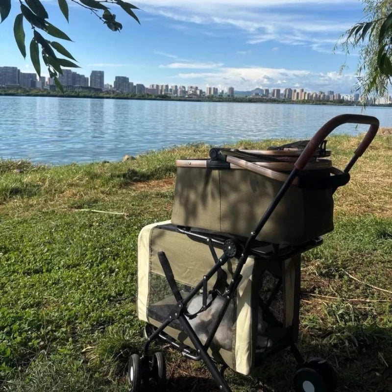 Dog Stroller, Detachable Pet Carrier Cart, Lightweight Foldable Pushcart, Outdoor Travel Dog Cart for Small Pets