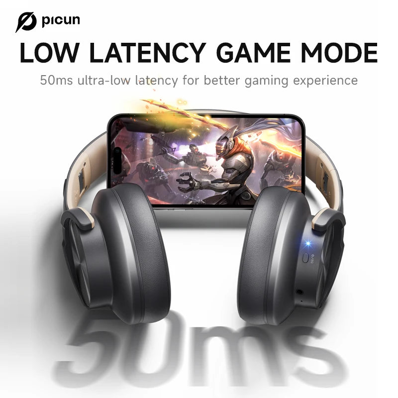 Picun B8 Bluetooth Headphones 120H Playtime Headset Wireless Bluetooth 3EQ Mode Low Latency Hands-Free Calls Over Ear Headphones