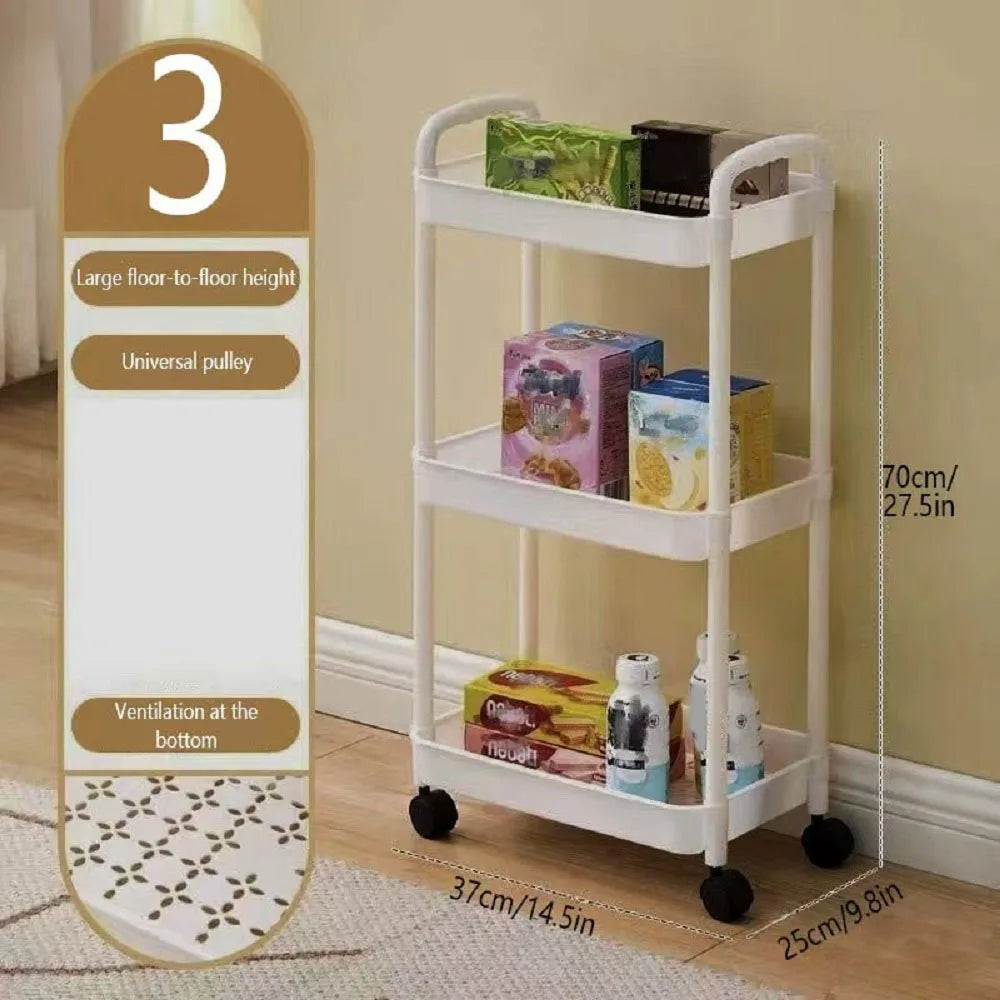 1pc 3/4-Tier Rolling Storage Cart, Plastic Multi-Functional Organizer Trolley, Slim, Space-Saving, Adjustable Shelves, with Easy