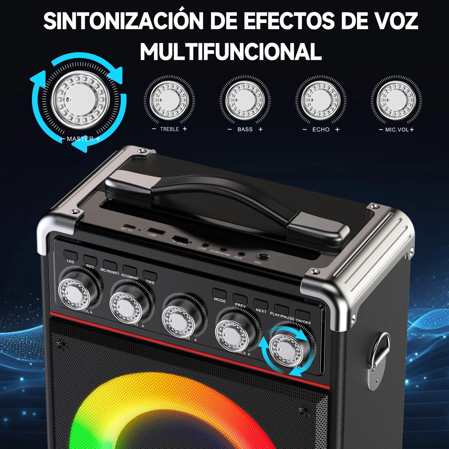 FanFun Karaoke Machine with 2 Wireless Mics & 1 Wired Mic,Portable Bluetooth Karaoke Speaker with LED Lights for Kids and Adults