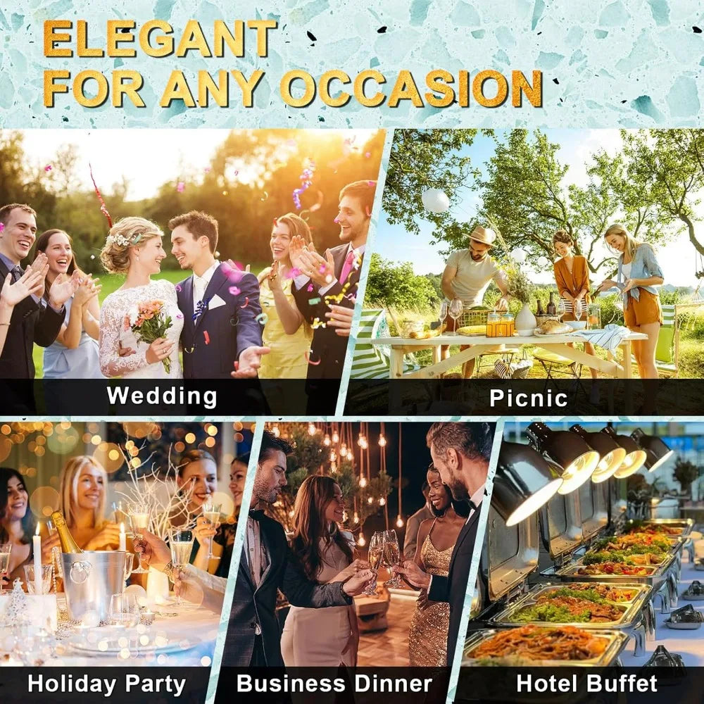 NKTOLEE Chafing Dishes for Buffet 4 Pack, [Matte Black and Gold] Chafing Dish Buffet Set, 8QT [Scratch Resistant Finish] Food Wa