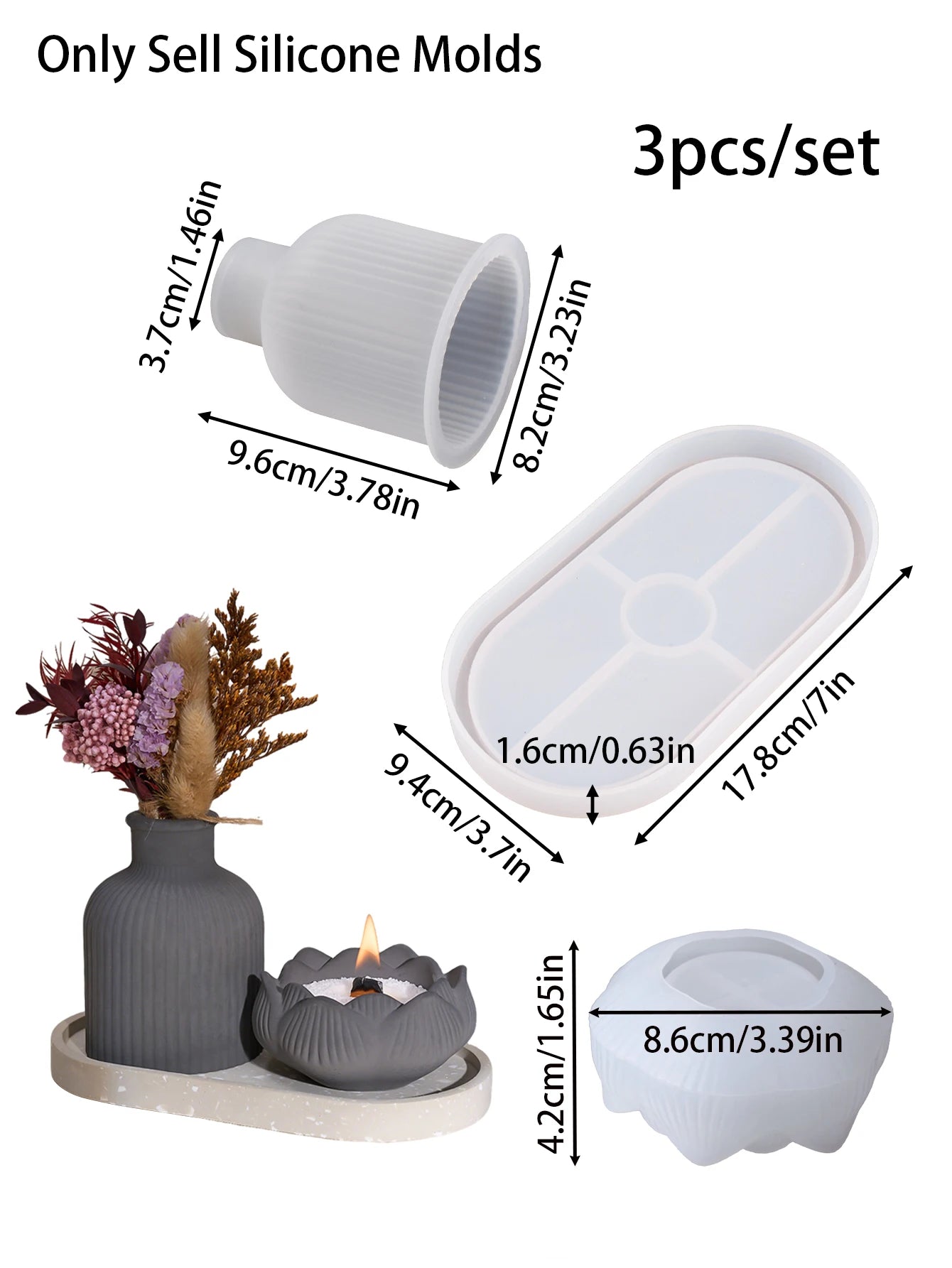 Concrete Craft Silicone Mold Set Vase Candlestick Tray Storage Box Plaster Resin Mold Home Decor Supplies Table Ornaments