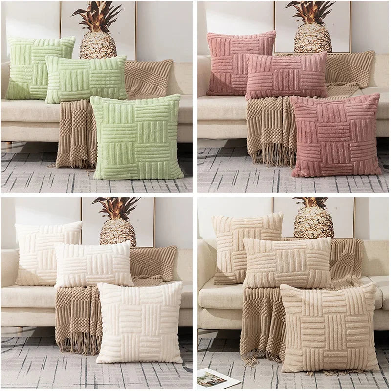 1pc Boho Faux Fur Plush Throw Pillow Covers, Cream White, Luxury SoftFluffy Decorative Cushion Cover Pillowcase for Sofa, Couch