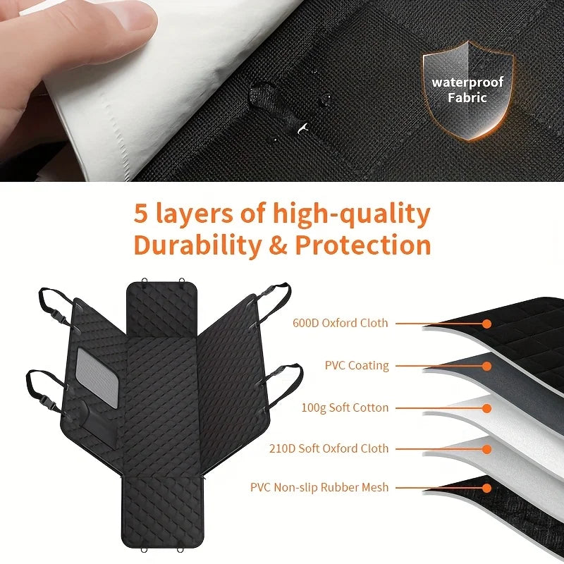 Dog Car Seat Cover With Storage Pockets Mesh Visual Window, Waterproof Nonslip, Heavy Duty Scratchproof Pet Dog Back Seat Cover