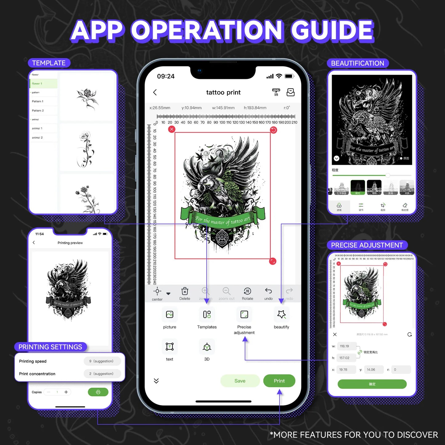 PeriPage P90 Wireless Tattoo Transfer Stencil Printer, Thermal Tattoo Machine with 5pcs Free Transfer Paper