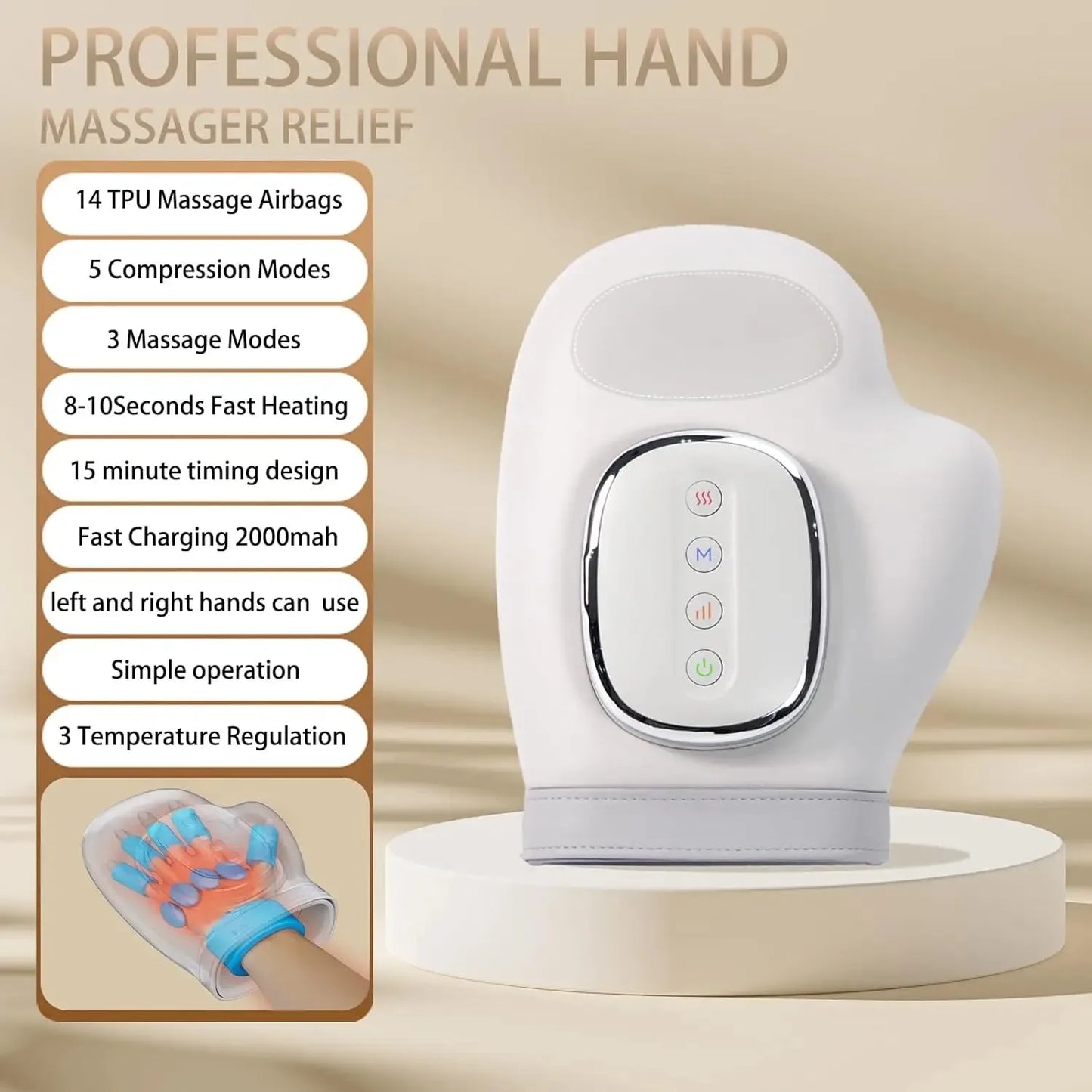 Hand Massager With Heat And Airbag Compression For Carpal Relief