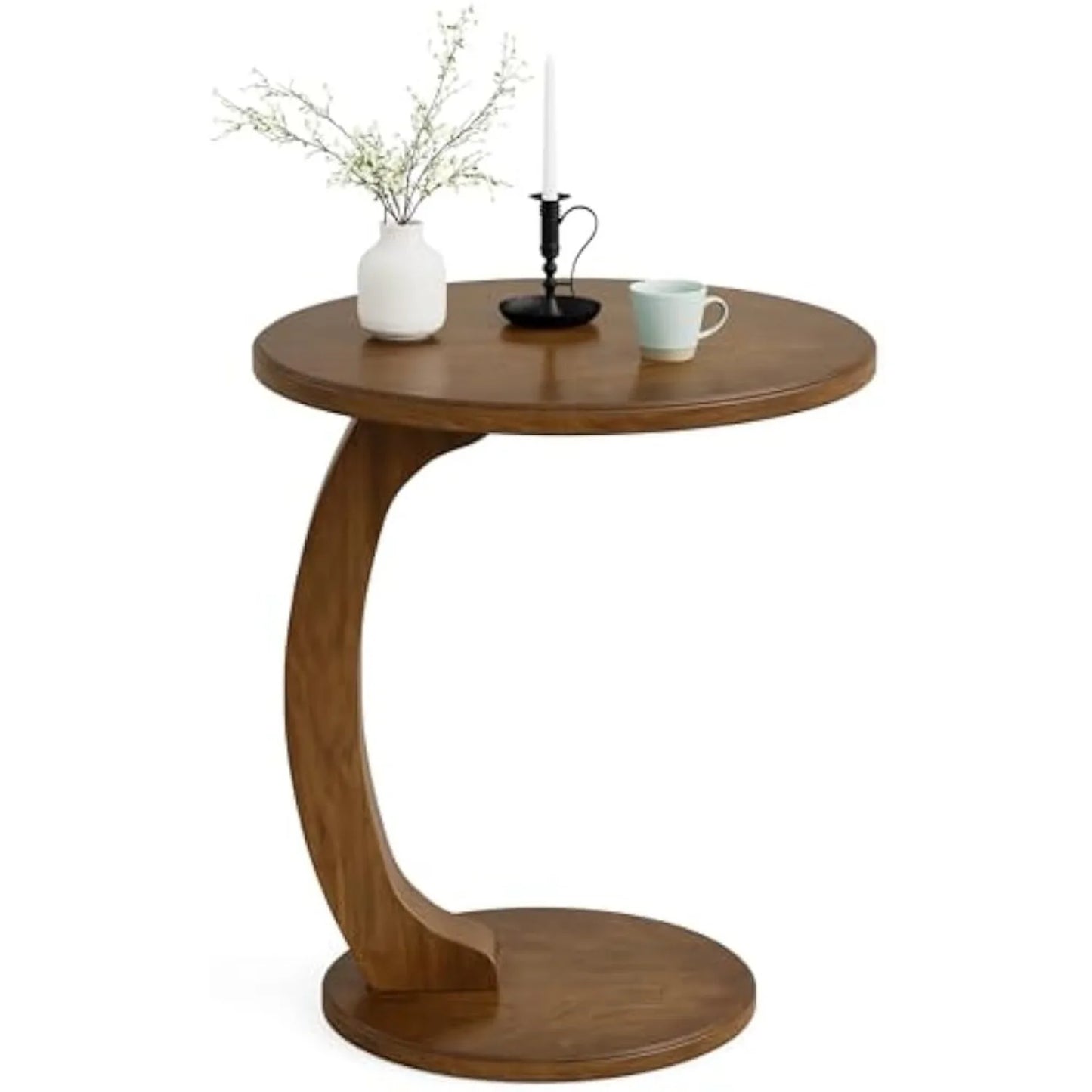 Round End/Side Table, Wooden C-Shaped End Table, Mid-Century End Table, Boho Side Table for Living Room & Bedroom