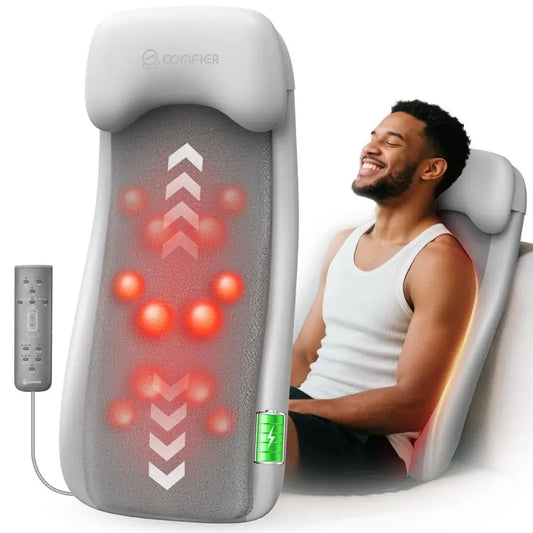 Cordless Back Massage Chair Pad with Multi Functions, 2D 3D Mix Shiatsu Neck and Back Massager with Heat, Chair Massager for Hom