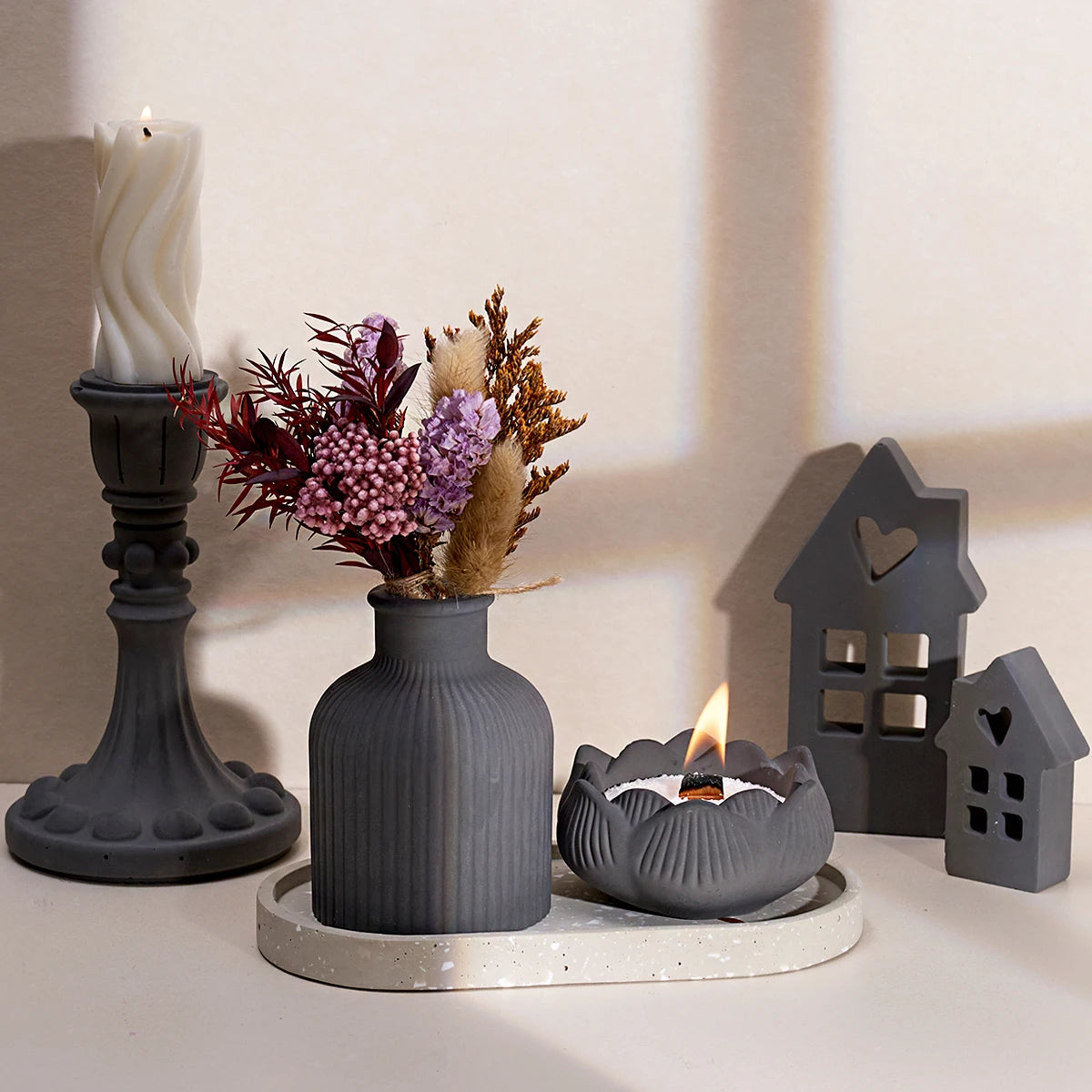 Concrete Craft Silicone Mold Set Vase Candlestick Tray Storage Box Plaster Resin Mold Home Decor Supplies Table Ornaments