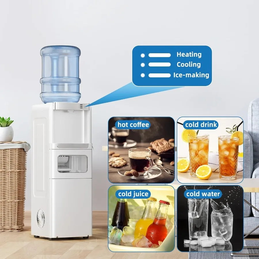 3-in-1 Hot and Cold Water Cooler Dispenser with Built-in Ice Maker for 3 to 5 Gallon Bottle Water Dispenser Ideal for Home Offi