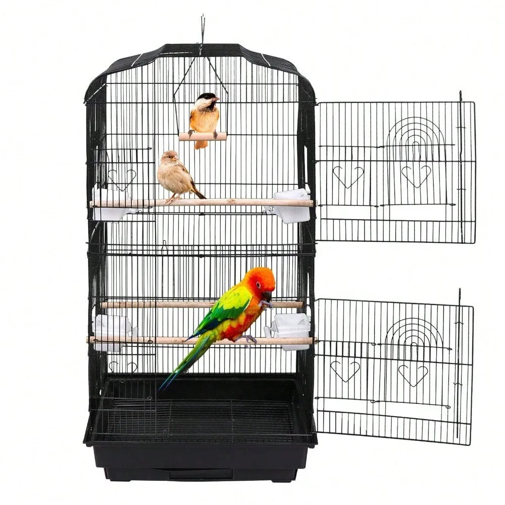 59''H Rooling Bird Cage Cockatiel Parakeet Finch Canary Home with Stand & Tray