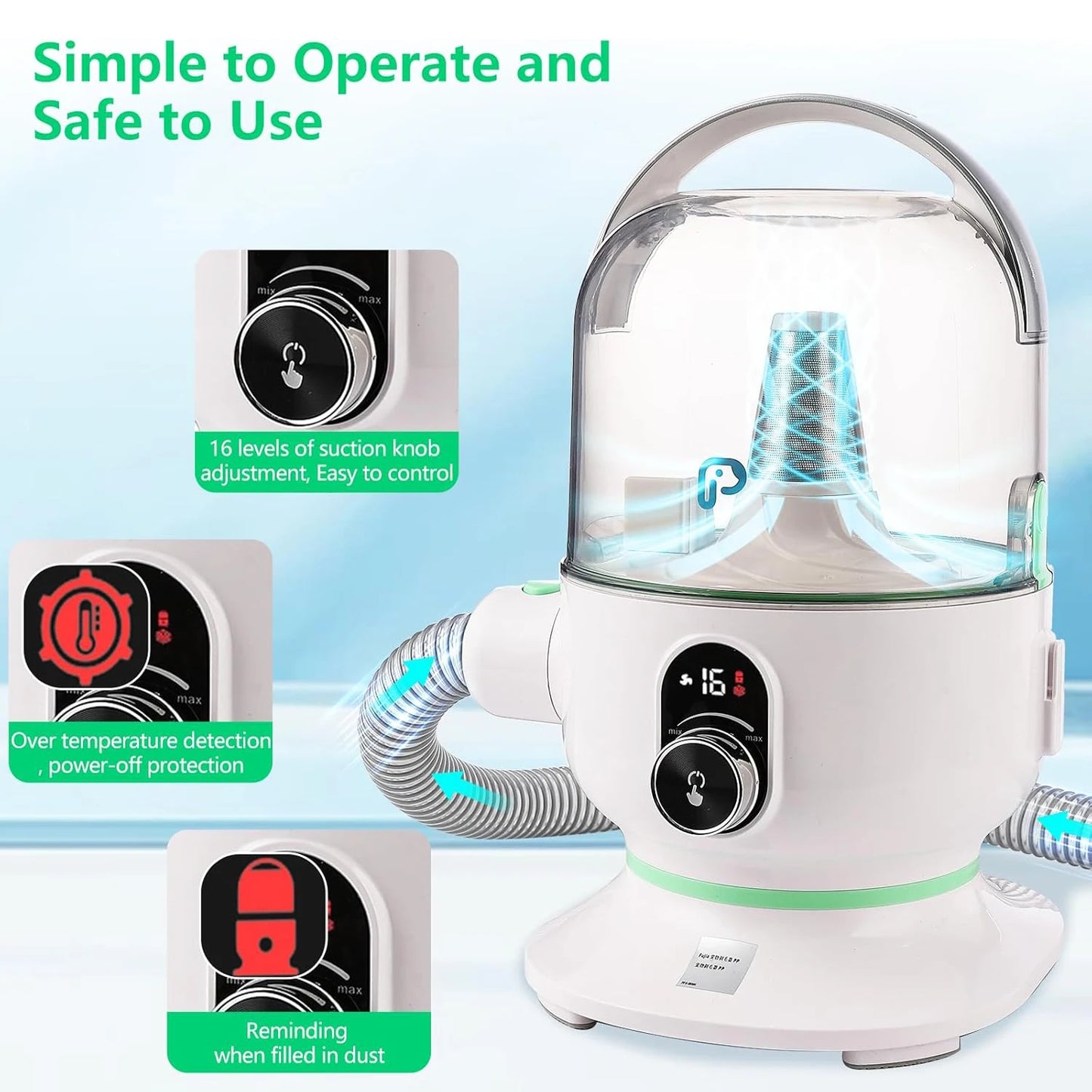 DishyKooker Pet Grooming Kit Vacuum With 5 Tools