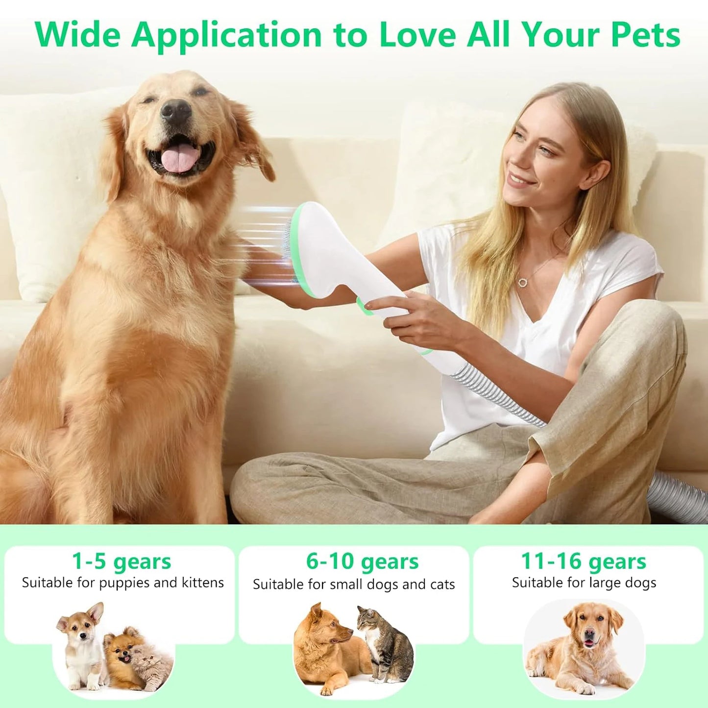 DishyKooker Pet Grooming Kit Vacuum With 5 Tools