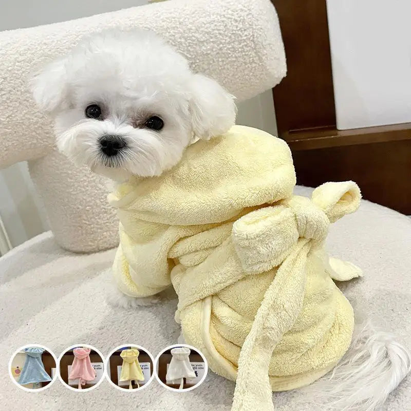 Pet Hooded Bathing Towel With Cap For Dogs And Cats