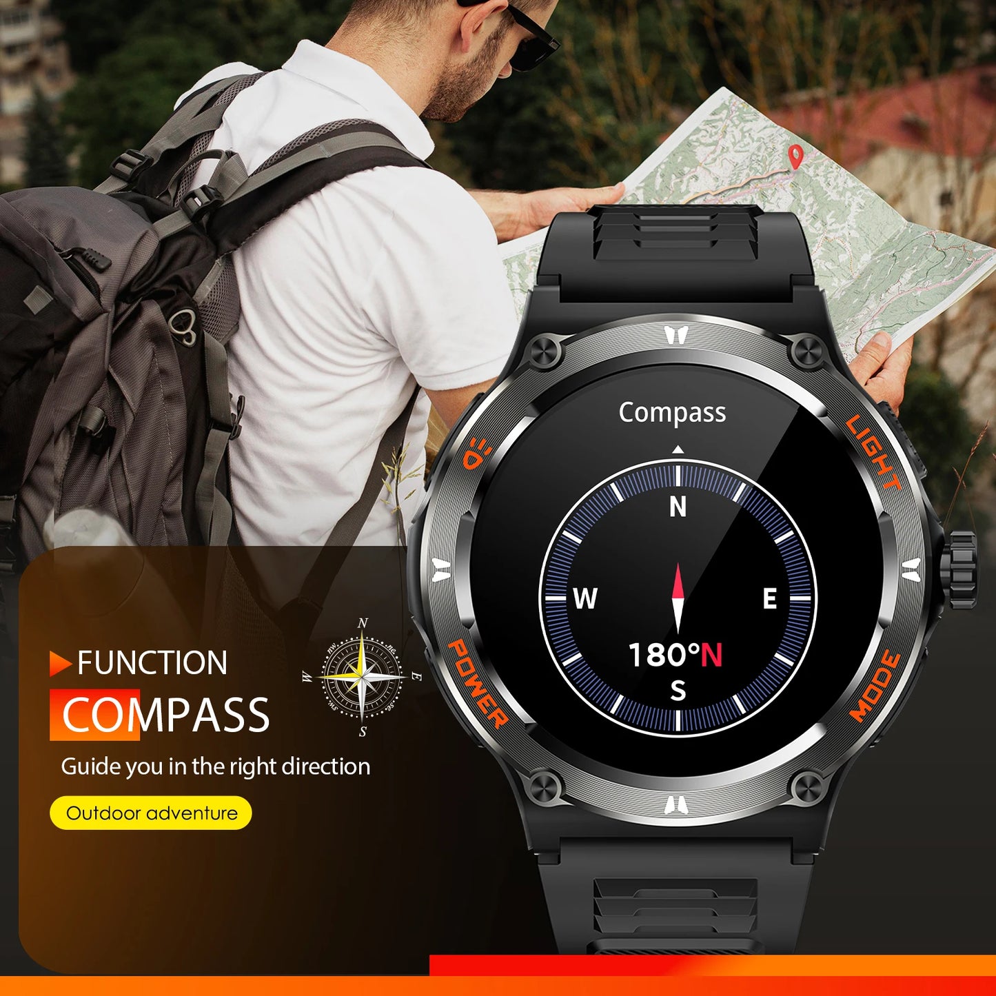EIGIIS KT76 Smart Watch 3ATM Waterproof With Compass Bluetooth